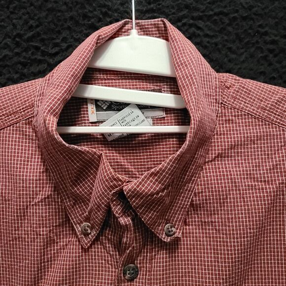 Columbia Mens Button Up Shirt Red Size Medium 100% Cotton Plaid Short Sleeve - Picture 10 of 12